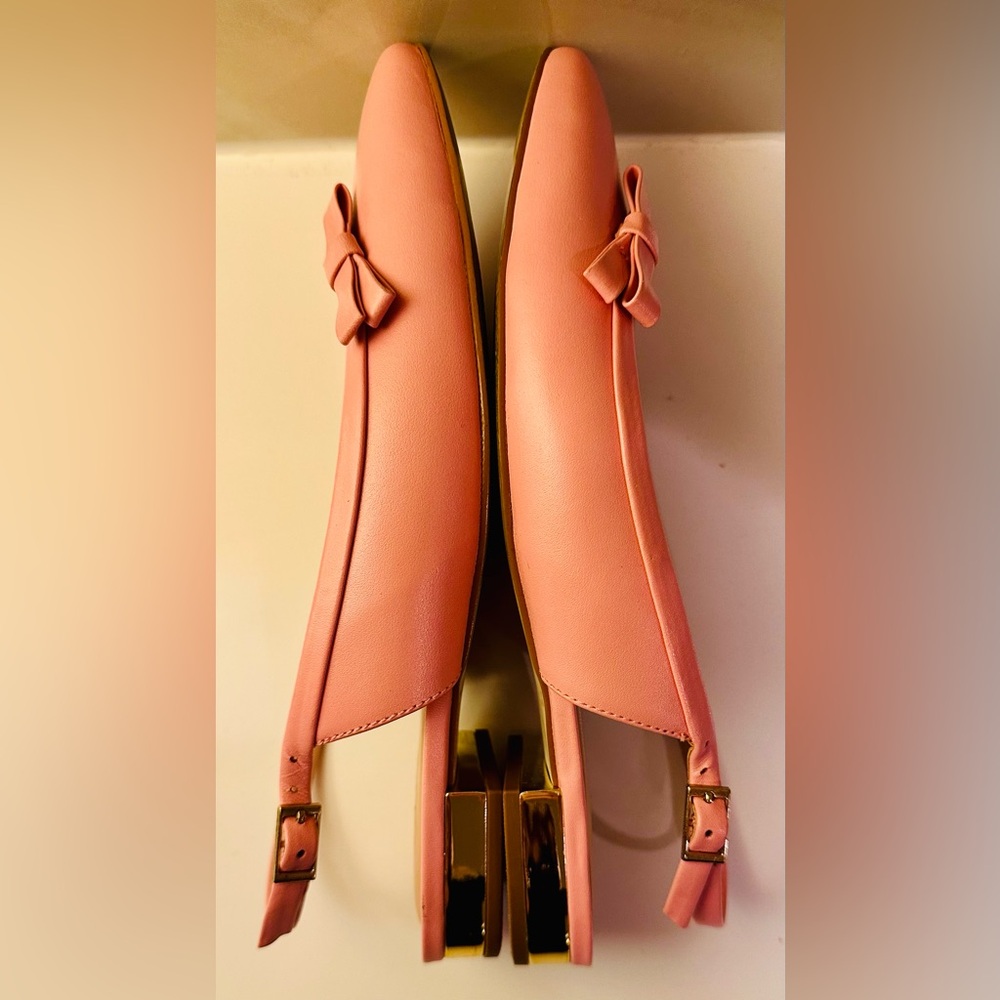 Talbots Pink Slingback Leather Shoes 6 Bow Career Party Classic Feminine Cottage - Picture 2 of 11